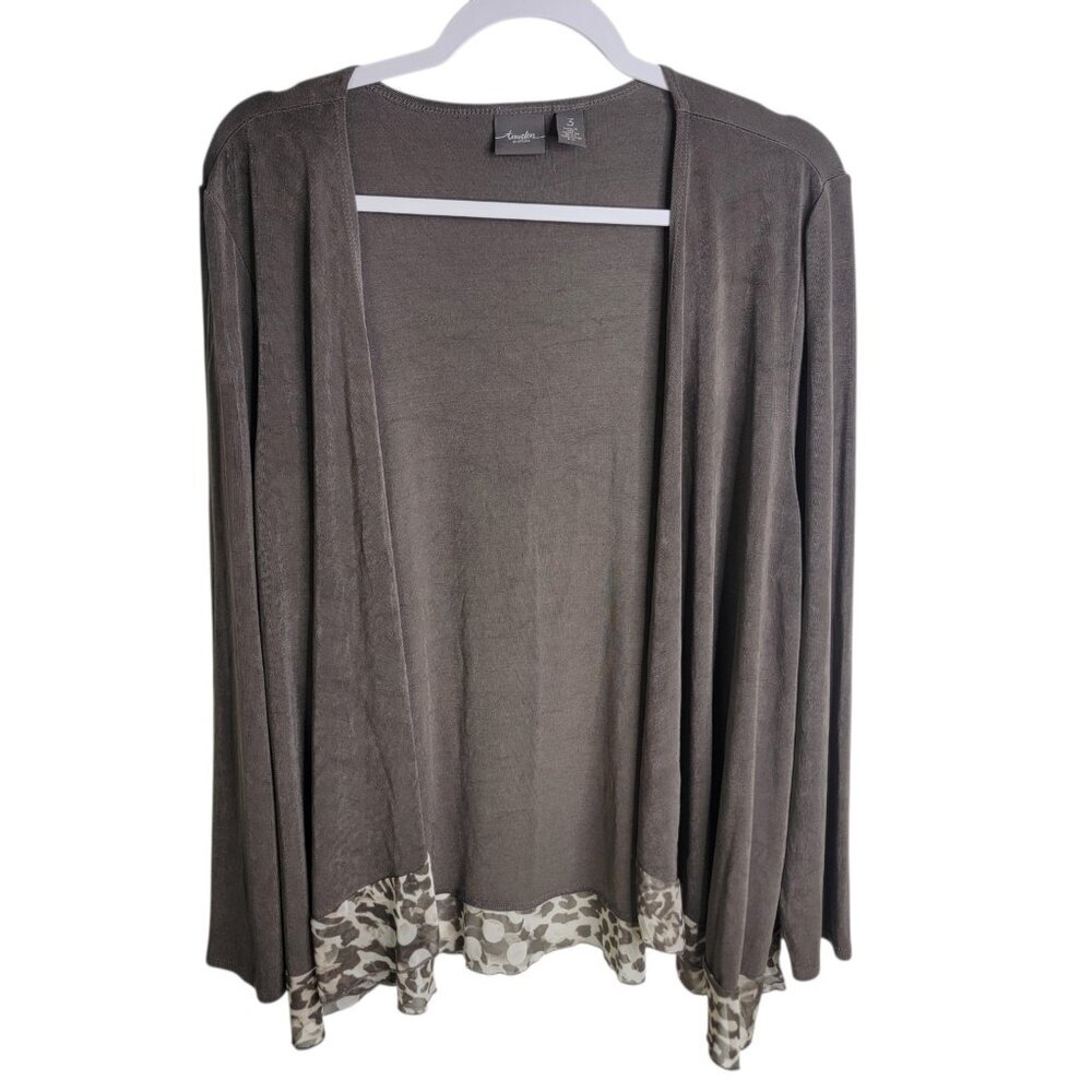 Chico's Travelers Womens Open Front Animal Print Mesh Hem Cardigan Jacket Size 3
